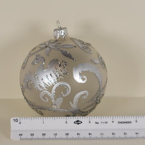 Vintage Glass Christmas Ornament 4" Silver Swan Glitter Scroll Holiday Decor - Picture 2 of 7